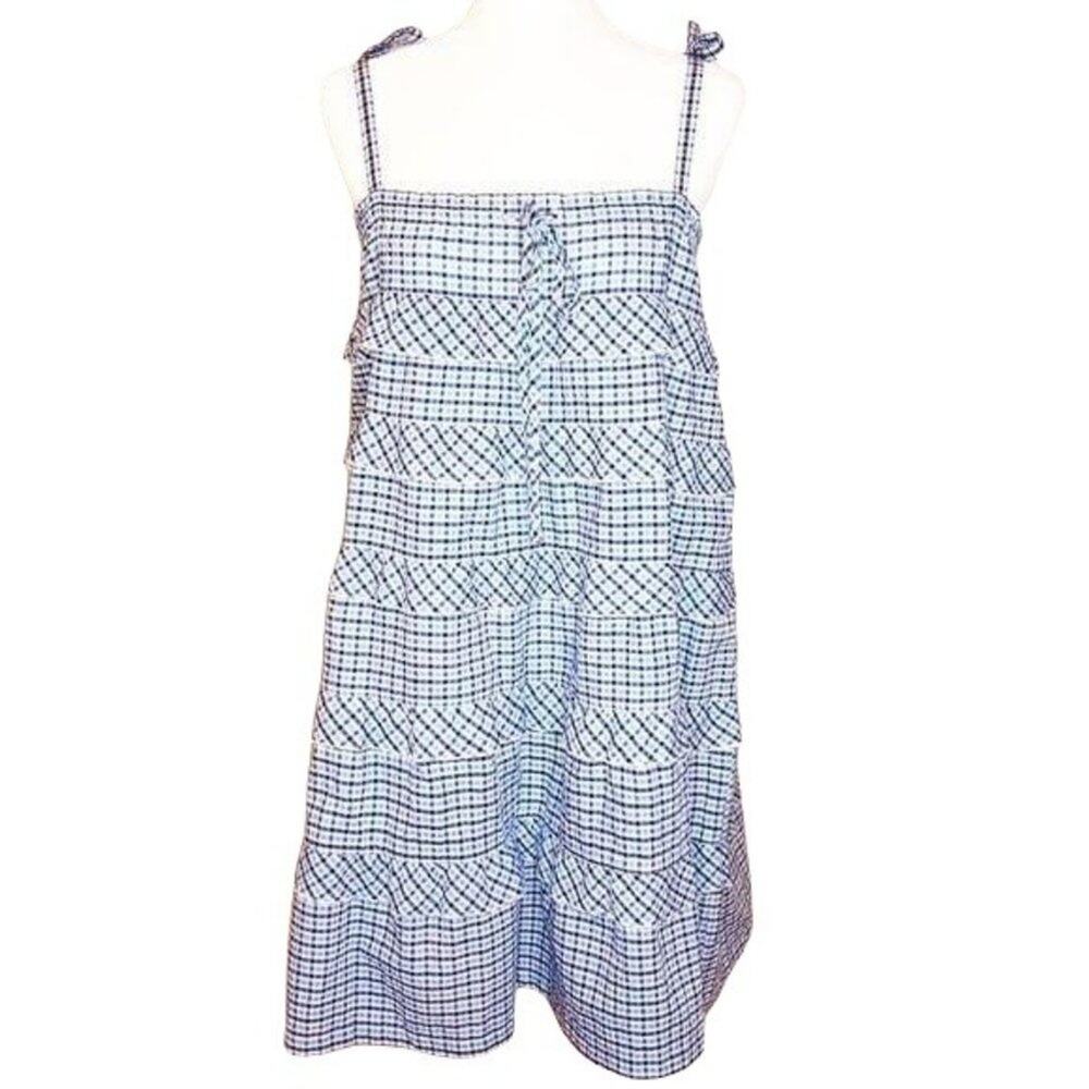 Cotton Emporium Blue White Plaid Dress Summer Beach Picnic Fun Size M View 6